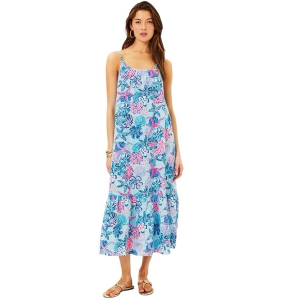 Lilly Pulitzer Amerie Linen Midi Dress Multi Bahamas Beachcomber Dress Sz M
